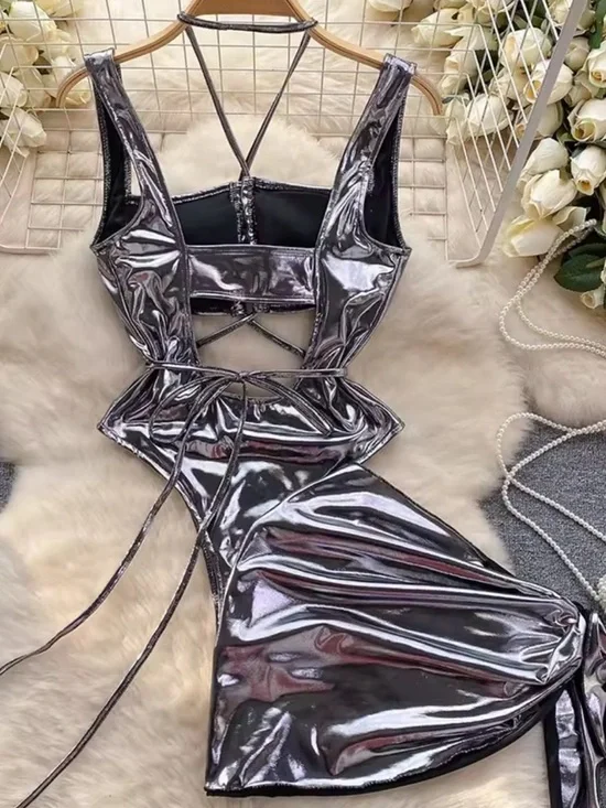 NWNT Metallic Silver Cutout Festival or Bathing Suit - Picture 3 of 7